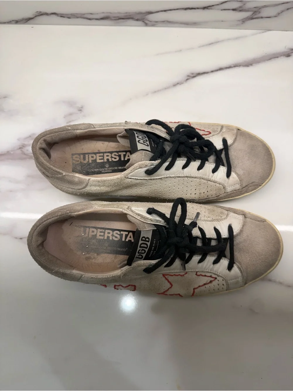 Golden Goose Suede Star & Heart Sneakers with Red Stitching